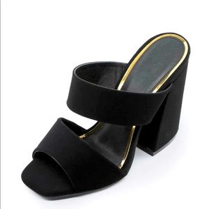 Black Square Toe Heeled Mules